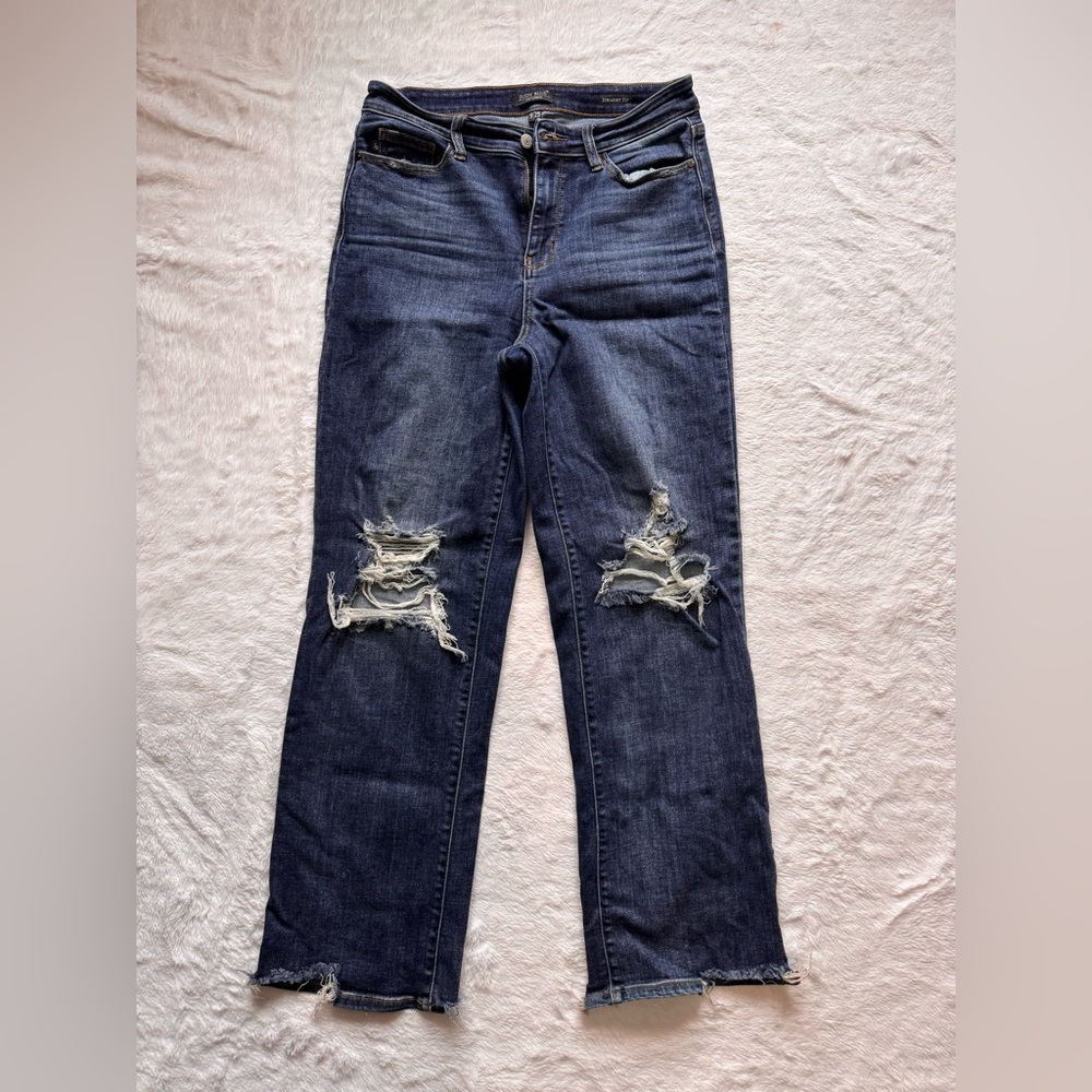 Judy Blue Dark Blue Distressed Boyfriend Jeans